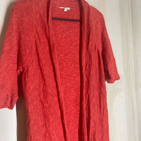 Eileen Fisher Red Linen Blend Open Front Cardigan 3/4 Sleeve Casual Medium - Picture 13 of 14